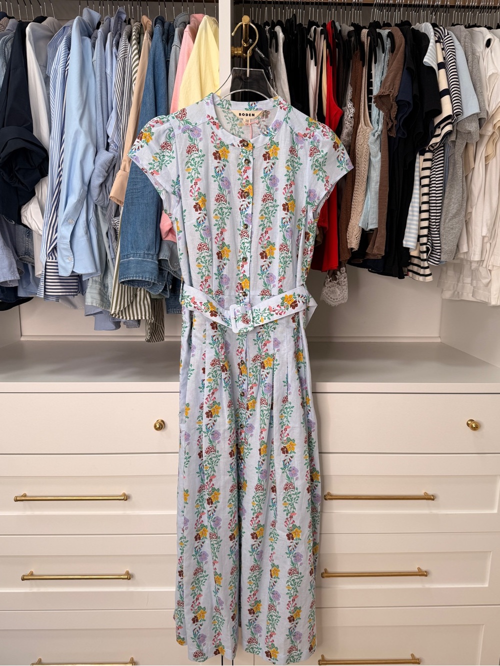 Boden Arabella Linen Blend Dress in Ice Cube Blue Blossom Trail - Picture 10 of 10